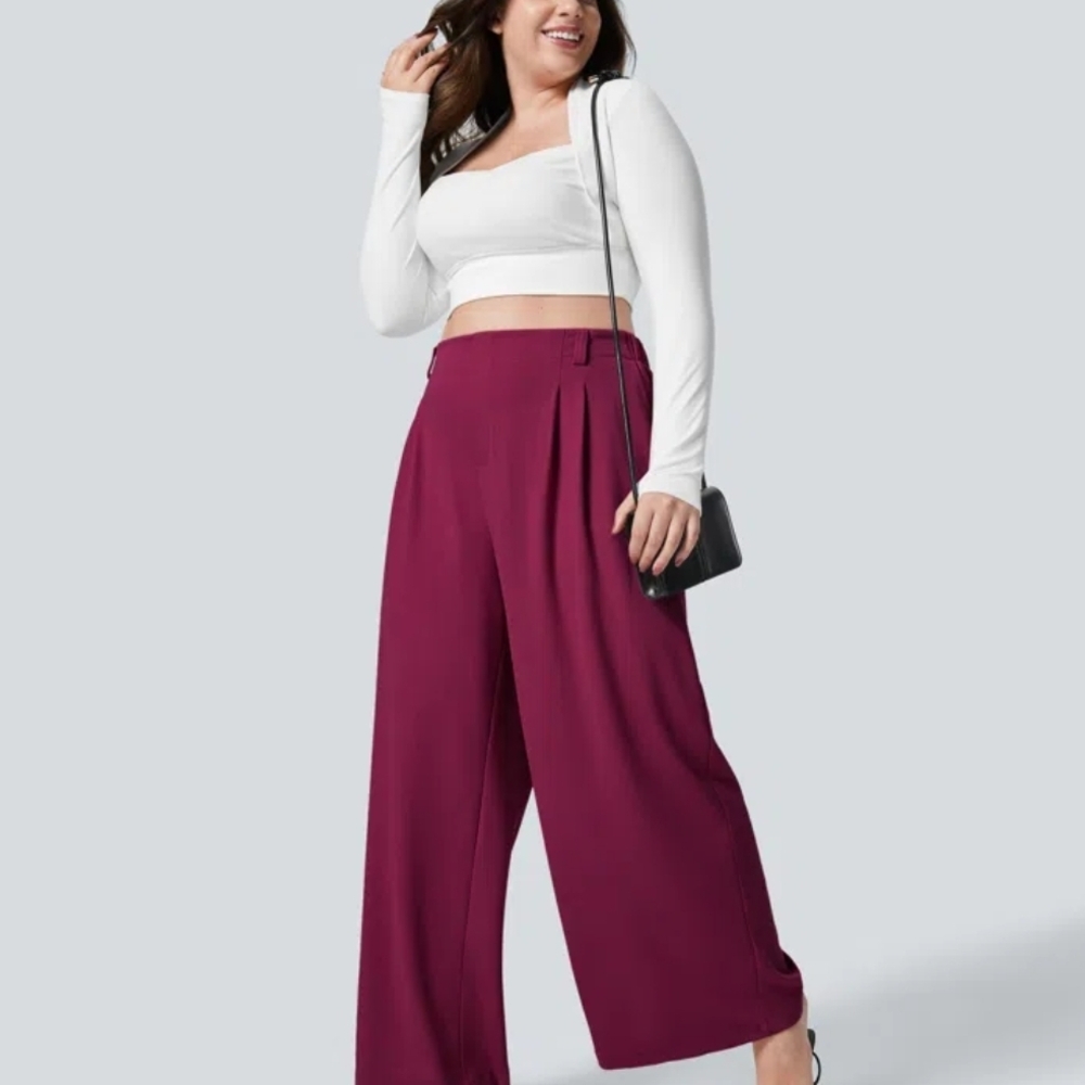 HALARA NWT 3X Wide-Leg Trousers in Berry Plum